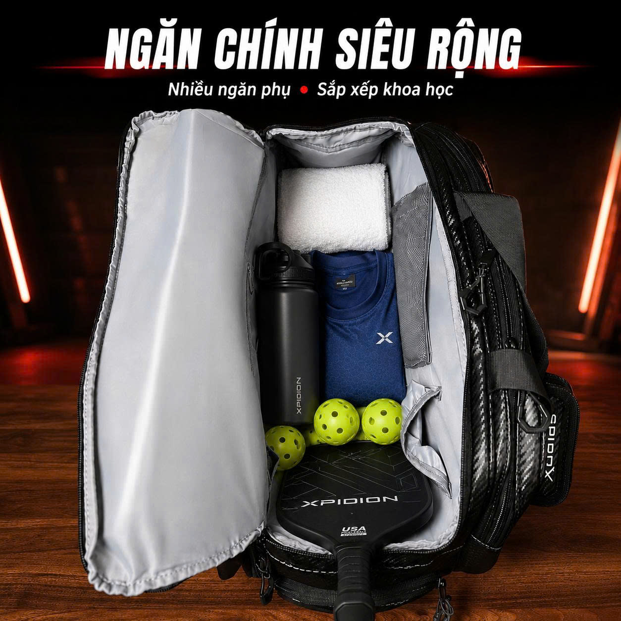 Túi Thể Thao Pickleball Spirox Carbon Tour Chính Hãng - Ngăn Đựng Vợt Riêng - Siêu Bền - Dung Tích Rộng Rãi